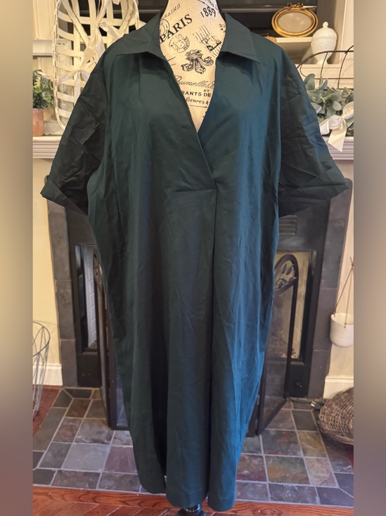 Persona by Marina Rinaldi Dresses & Skirts - Persona Marina Rinaldi Hunter Green Poplin Cotton V-Neck Kaftan Shirt Dress XL